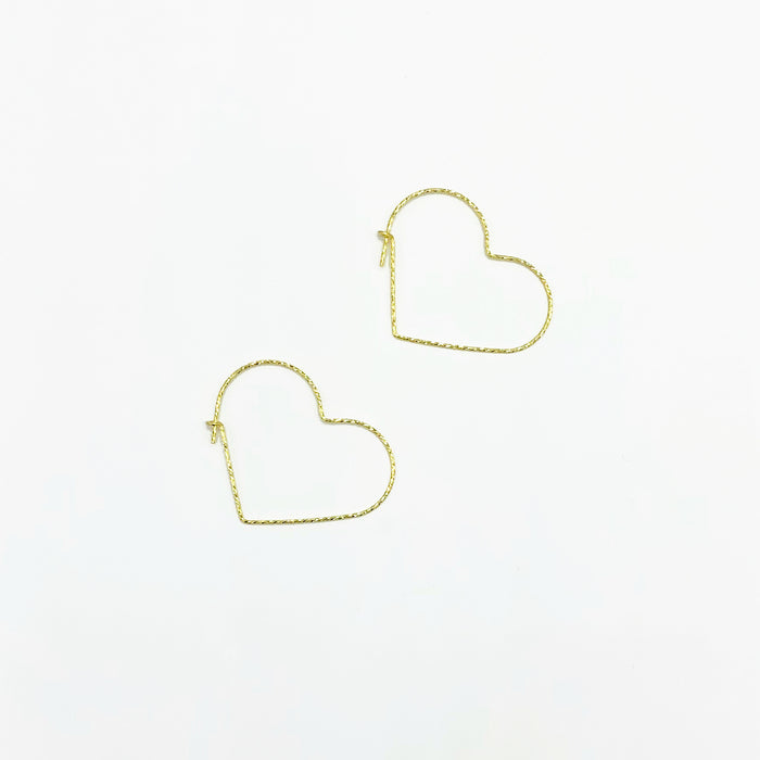 Gold plated sterling silver thin twisted heart hoop earrings 