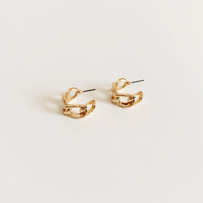 Small chunky gold chain link hoop earrings 