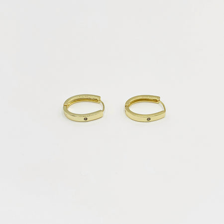 18k gold plated small oval hoop earrings with single stone