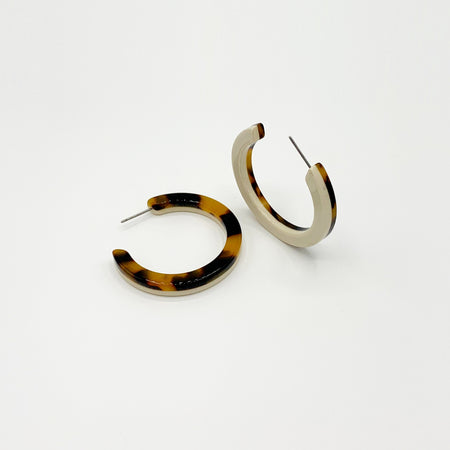 Dual colour, leopard and cream acrylic hoop earrings 