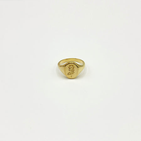 14k gold plated signet ring with floral design 