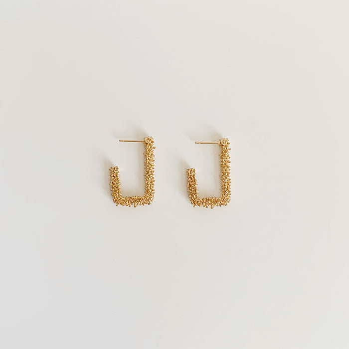 Small gold textured rectangular drop earrings 