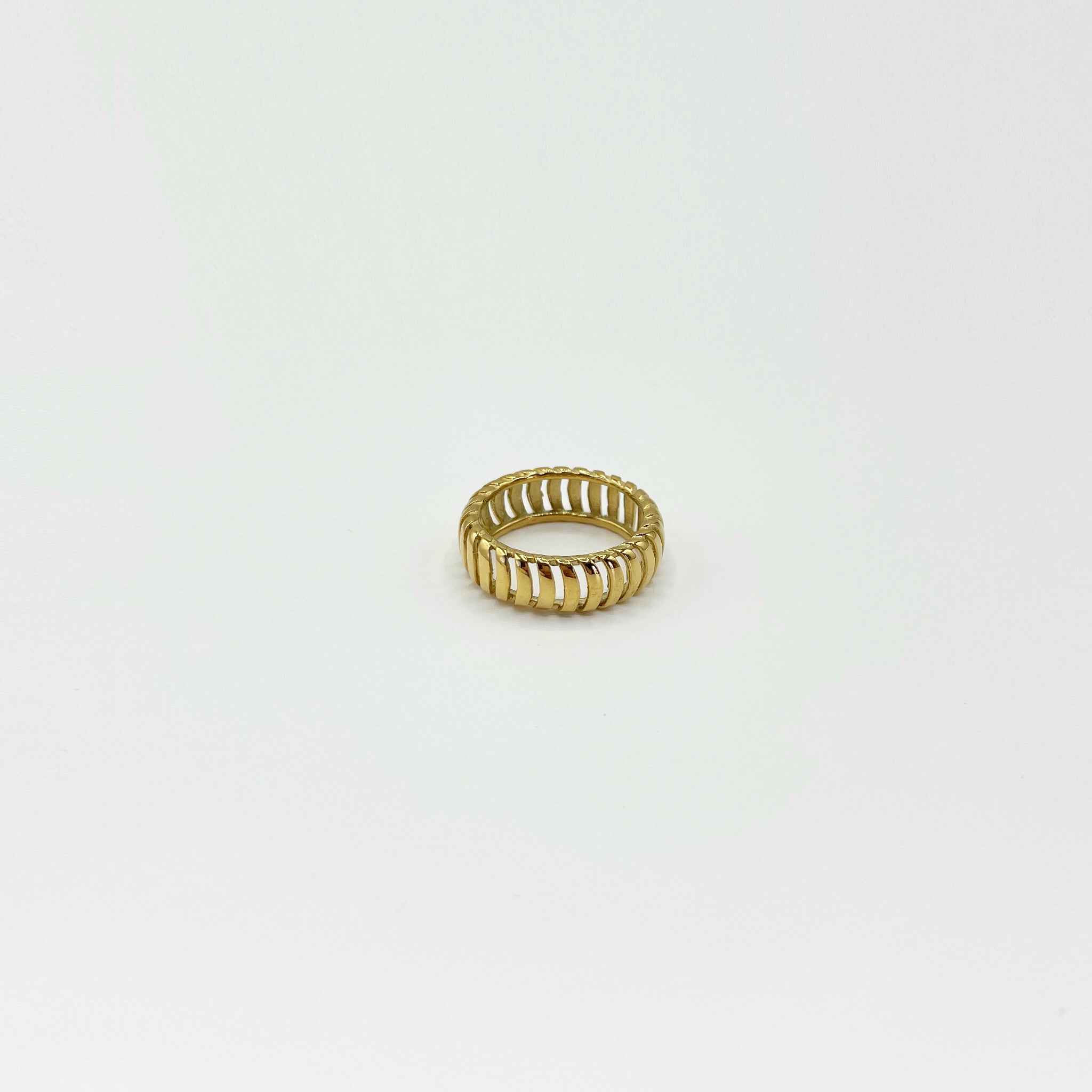 14k gold plated wide band ring with rippled effect