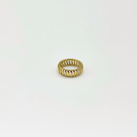 14k gold plated wide band ring with rippled effect