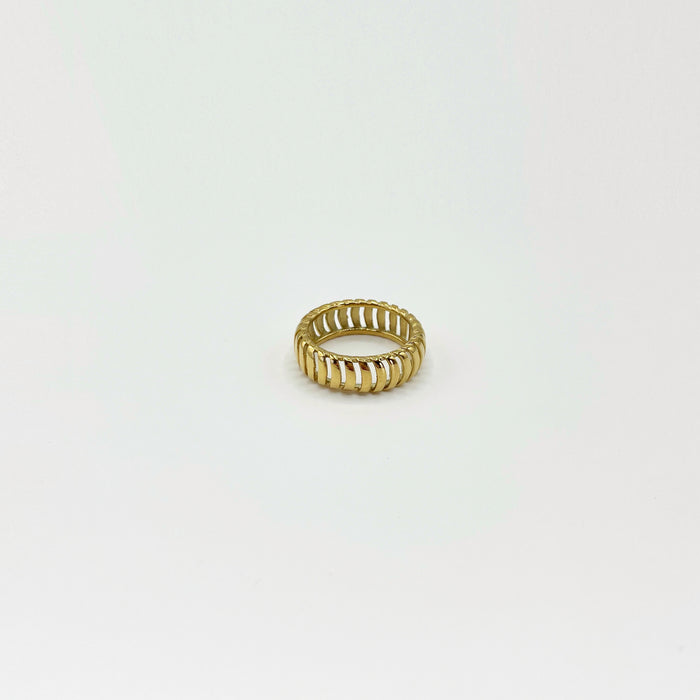 14k gold plated wide band ring with rippled effect