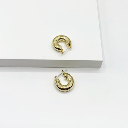 14k gold plated chunky textured hoop earrings 