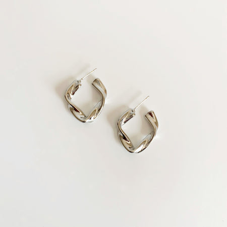 Silver twisted geometric hoop earrings 