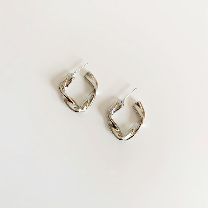 Silver twisted geometric hoop earrings 