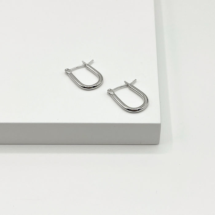 Simple silver u shaped small hoop earrings 