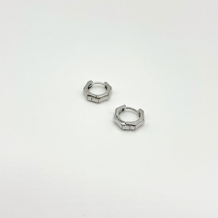 Rhea small silver hexagonal hoop earrings