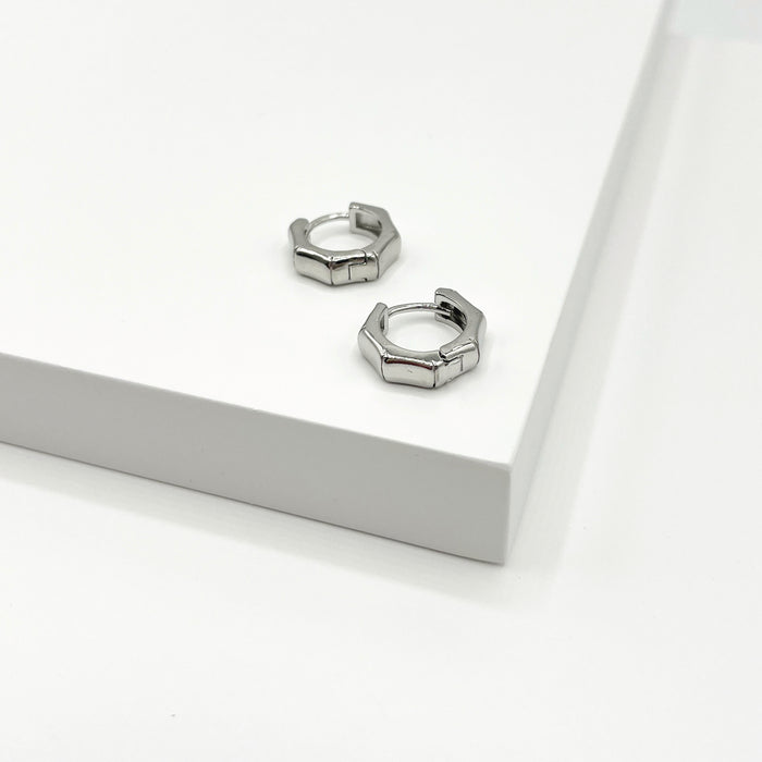 Small silver hexagonal hoop earrings 