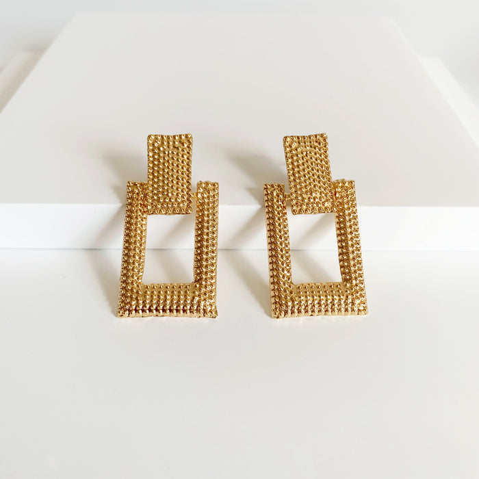 Gold statement rectangular drop earrings 