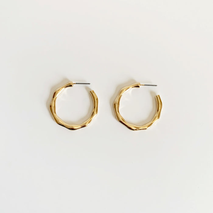 Bamboo style gold hoop earrings 