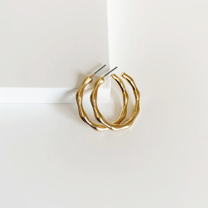 Willow bamboo style gold hoop earrings