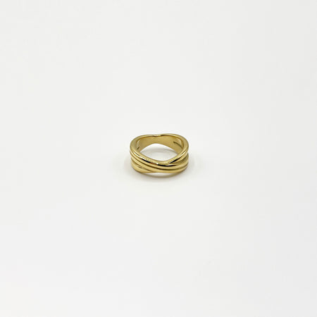 14k gold plated crossed gold band