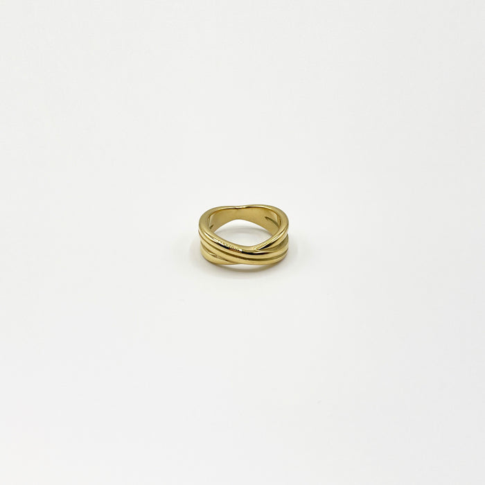 14k gold plated crossed gold band